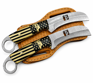 Cuchillo recto de acero de Damasco con funda de cuero personalizada, mango de resina, gráfico, DIY y OEM/ODM disponible - Product Image 1