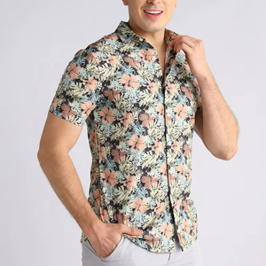Chemise hawaïenne décontractée à manches courtes, à boutons, respirante, à séchage rapide, anti-humidité, extensible, avec impression de motif et logo personnalisés, très vendue - Product Image 5