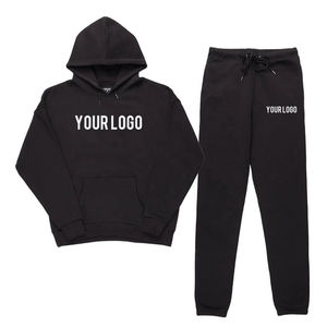 Customized Grey Hooded Sweatshirt Joggers <b>Set</b> Unisex Loose Fit Full Length Fleece Tracksuit Heat Transfer Printing Casual Wear - Product Image 5