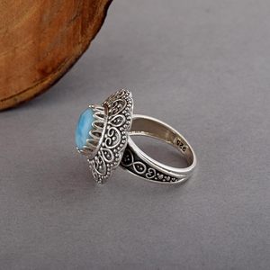 Anillo de Plata de Ley 925 con Piedra Preciosa Larimar Azul Natural Redonda, Novedad al por Mayor 2026, Regalo de Joyería Fina para Mujeres y Niñas - Product Image 2