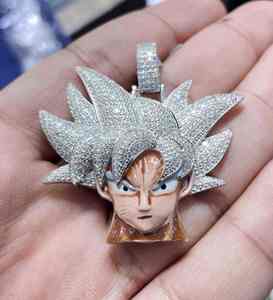 Pendentif Dragon Ball Super Saiyan en alliage plaqué argent avec strass, unisexe, style hip-hop, breloque de dessin animé - Product Image 1