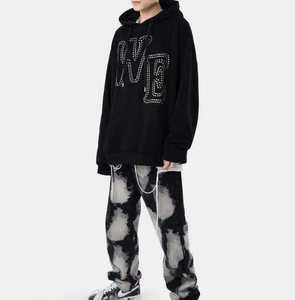 High Quality Custom Rhinestone Hoodie Oversized Streetwear Unisex Heavyweight Cotton Pullover <b>Hip</b> Hop Crystal Letter Sweatshirt - Product Image 2