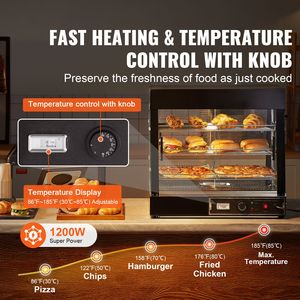 Espositore Riscaldato per Alimenti a 3 Ripiani, 1200W, Luce Regolabile, Controllo Manuale della Temperatura 86-185°F - Product Image 2
