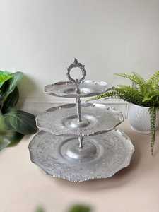 <b>3</b> <b>Tier</b> Metal Serving Tray <b>Stand</b>, Vintage 1960s MCM Mid Century Dessert <b>Stand</b>, Tiered Platter - Product Image 1