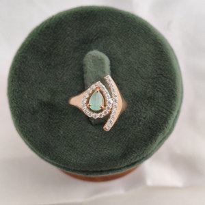 Namivaa 18K Rose Gold Green Gemstone Pear Shape <b>Ring</b> Diamond Halo Modern Curved <b>Statement</b> Design Women Wedding Party Fine - Product Image 5