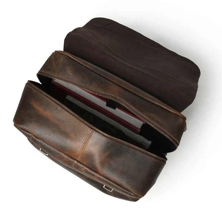 Customize Design Full Grain Cowhide Leather Laptop Back Pack Bag Travel Vintage Genuine Real Leather Backpack Men