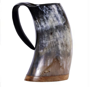<b>Black</b> <b>polished</b> ox horn drinking mug viking style beer tankard cup vessel, available at wholesale prices. - Product Image 5