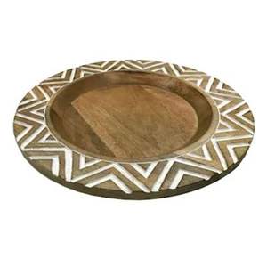 Plato de Madera de Mango Hecho a Mano al por Mayor, Plato de Cena de Madera Rústico, Decoración de Mesa Redonda Estilo Boho para Bodas, Fiestas y Restaurantes - Product Image 1