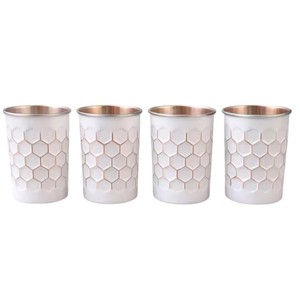 Ensemble de 4 verres à eau en cuivre pur de qualité supérieure, design hexagonal diamanté, revêtement laqué blanc, en vente - Product Image 1