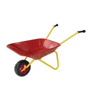 Carretilla de metal pesado para niños con bandeja de acero roja para uso en el jardín-Cargando hojas, tierra, arena, etc. - Product Image 1
