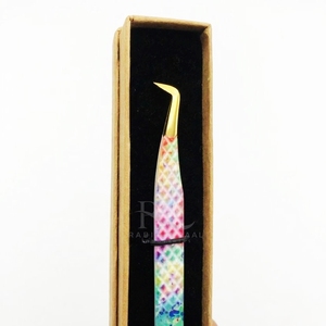 Pince à épiler de précision antistatique en acier inoxydable avec pointe en plasma doré, revêtement papier, poignée diamantée, haute qualité, vendue à l'unité sur carte - Product Image 1