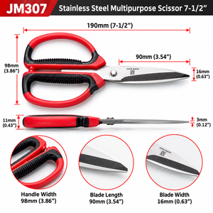 Tijeras Multiusos de Acero Inoxidable JM307 de 7.5 Pulgadas, Tijeras de Cocina Afiladas, Corte Ergonómico con Agarre Suave, Cortador Resistente - Product Image 2