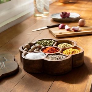 Organisateur en bois style moulin à chocolat et épices, marron bicolore, fait main, 4 compartiments, avec cuillère intégrée, compatible lave-vaisselle, écologique - Product Image 5