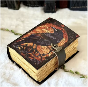 Handmade Vintage Embossed Leather Hardcover Journal Diary Raven Notebook Deckle Edge Paper UV Printed <b>Sewing</b> Binding High - Product Image 4