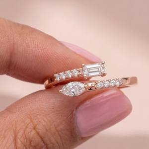 Anillo de Compromiso Clásico y Moderno de Plata de Ley 925 Chapado en Oro Rosa con Diamantes para Mujer, Ajustable, Joyería para Boda - Product Image 1