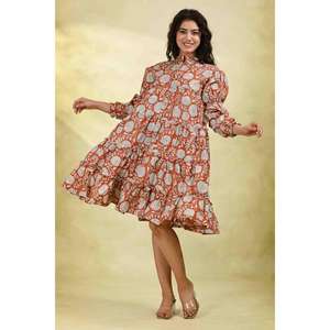 Vestido de Algodón Ecológico Lavable con Estampado Floral para Mujer, Manga Larga, Cintura Natural, Mini, Verano, Casual, Uso Diario - Product Image 5