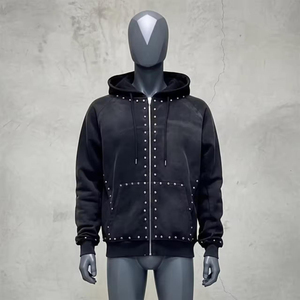Streetwear <b>Sun</b> Faded Distressed Plus Size Men's Hoodies & Sweatshirts Drop Shoulder Plain Acid Wash Zipper Hoodie Hoodie for Men - Product Image 6