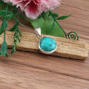 Natural <b>Turquoise</b> Gemstone Pendant 925 Sterling Silver Platinum Plated Bezel Setting Vintage Handmade Blue <b>Necklace</b> Real Jewelry - Product Image 3