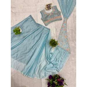 ชุดส่าหรีสำเร็จรูปแบบใหม่สุดฮิต ผ้าไหมรังโกลี ปักลายเต็มตัว พร้อมเสื้อสไตล์สตรีท ดีไซน์เนอร์สุดฮิต สำหรับงานเทศกาล - Product Image 3