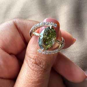 Anillo de Moissanita con Corte Ovalado Verde Fantasía y Banda Cruzada para Mujer, Plata 925 Original, Chapado en Oro, Joyería de Promesa de Boda, Regalo - Product Image 6