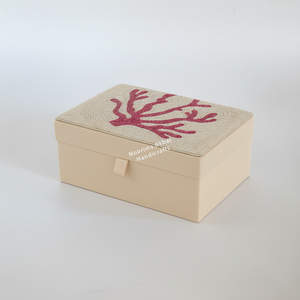 Coral Branch Beaded Jewelry <b>Box</b> Artisan Embroidered MDF <b>Keepsake</b> Organizer for Boutique Wholesale Collections - Product Image 1