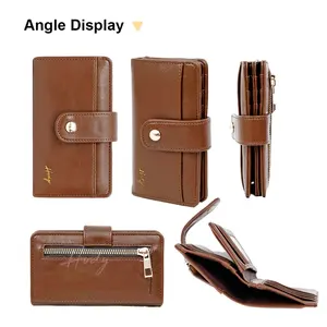 กระเป๋าใส่บัตรเครดิตกันขโมยแฟชั่น ขายส่ง กระเป๋าใส่บัตรธุรกิจแบบพกพา กระเป๋าพู่ห้อยเรียบง่าย กระเป๋าใส่เหรียญซิปคู่ PU - Product Image 4