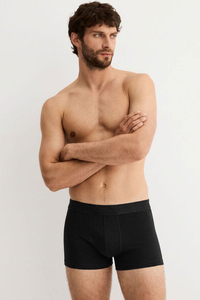 Men's Mid-Rise <b>Boxer</b> Briefs Solid <b>Black</b> 100% Cotton Knitted Breathable Underwear - Product Image 4