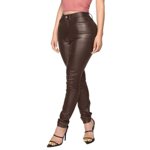 Nouveau pantalon en cuir de vachette respirant de haute qualité pour femme, design avant sexy, noir, longueur cheville, taille élastique, style urbain - Product Image 4