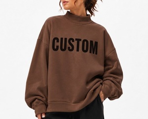 Pull-over surdimensionné personnalisé pour femme, col montant, intérieur brossé doux, coupe ample, style streetwear décontracté, fabricant OEM en gros - Product Image 1