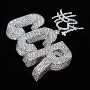 Pendentif de luxe en argent 925 avec logo personnalisé, moissanite ronde de 3 pouces, clarté VVS, sertissage griffe, style hip-hop - Product Image 2