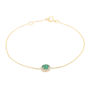 Productos Más Vendidos, Pulsera Halo con una Sola Piedra de Esmeralda y Diamante, Ligera y Delicada, Joyería de Oro Amarillo Real de 14K - Product Image 6