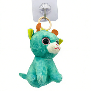 Porte-clés personnalisé en peluche mini cerf tie-dye vert sarcelle, adorable animal de la forêt assis avec de grands yeux roses pailletés, breloque de sac en peluche - Product Image 1