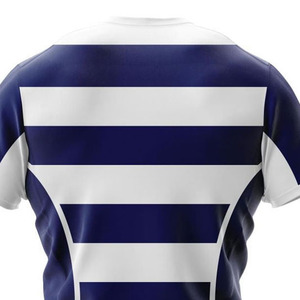 ชุดรักบี้ลายทางคลาสสิก พิมพ์ลายแบบซับลิเมชั่น พร้อมบริการสกรีนแบรนด์ เสื้อเจอร์ซีย์แขนสั้นพร้อมกางเกงขาสั้นสำหรับทุกเพศ - Product Image 4