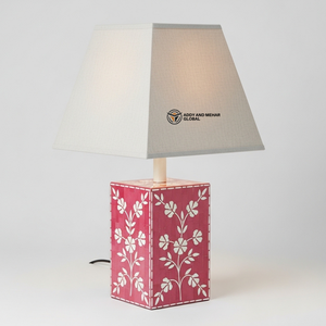 Premium Pink Inlay <b>Table</b> <b>Lamp</b> | Designer Bedside <b>Lamp</b> with Floral Pattern <b>Base</b> - Product Image 1