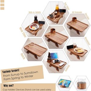 Vassoio Portabicchieri e Supporto Telefono Girevole a 360 Gradi 3 in 1 Grande 39x25 cm in Legno di Acacia per Bracciolo Divano - Product Image 3