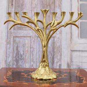 Ménorah en aluminium pour la maison, les villas, éclairage de table, utilisation décorative, porte-bougie Hanouka, ménorah en or - Product Image 2