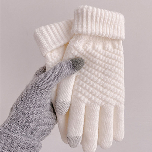 Gants d'hiver unisexes d'extérieur style coréen, épais, coupe-vent, en maille doublée de fourrure, en cuir de chèvre, chauds, en polaire, motif ananas, à doigts complets - Product Image 3