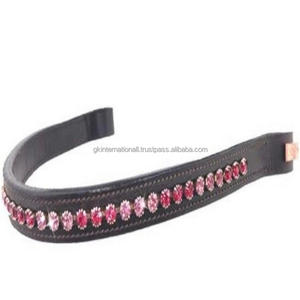 Fabrication de qualité Course de chevaux Marchandises équestres cristaux strass chaîne diamante Bande de front de cheval en cuir en plein cob - Product Image 1