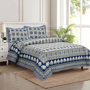 Parure de lit personnalisable 3 pièces en coton 100% imprimé à la main Marwad (Inde), 200 fils/cm², anti-acariens, toutes saisons, motif floral de qualité supérieure - Product Image 3