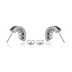 Modernos pendientes de aro en forma de C de plata de ley 925 con zafiro azul natural de corte octogonal, piedra de nacimiento de septiembre, para mujer. - Product Image 6