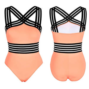 Traje de Baño Entero Sexy para Mujer, Color Sólido, con Tiras Cruzadas, Escote en V Profundo y Espalda Descubierta - Product Image 3