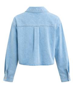 Veste en jean courte bleu clair personnalisée pour femme avec boutons ornés de strass, manches longues, style décontracté et tendance - Product Image 2
