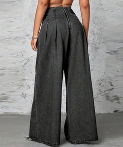 Jeans de mezclilla de mujer al por mayor de alta calidad, de cintura media, pierna recta, ajuste holgado, estilo japonés, desgastados, con cremallera trasera y color liso. - Product Image 5