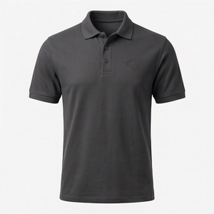 Polo en coton Oxford à manches courtes pour homme, noir, logo brodé, décontracté, respirant, coupe classique, design uni - Product Image 1