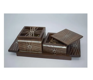 Ensemble de Bakhoor PearlAura Elite en bois avec incrustation de nacre, brûleur d'encens en mosaïque de coquillages pour intérieurs luxueux et sophistiqués - Product Image 1