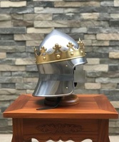 Casque d'armure de chevalier médiéval couronné, casque de croisé avec couronne en laiton, casque d'armure pour cosplay