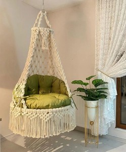 เก้าอี้แขวนทำมือจากเชือกมาคราเม่ สไตล์โบโฮ พร้อมเบาะ - Product Image 2