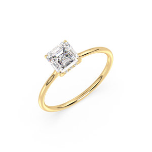 Anillo de compromiso de diamantes cultivados en laboratorio REYES Custom HPHT CVD, regalo de boda, anillo solitario con halo oculto de oro amarillo macizo de 14 quilates para mujer - Product Image 1