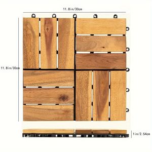 10pcs <b>Interlocking</b> 11.8"x11.8" Natural Solid Acacia Wood Deck <b>Tiles</b> Indoor Outdoor Patio Garden Balcony Poolside - Product Image 2