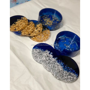 Sous-verres en résine époxy écologiques durables faits à la main Élégants sous-verres scintillants pour boissons Décoration de table moderne et élégante Artistique - Product Image 4
